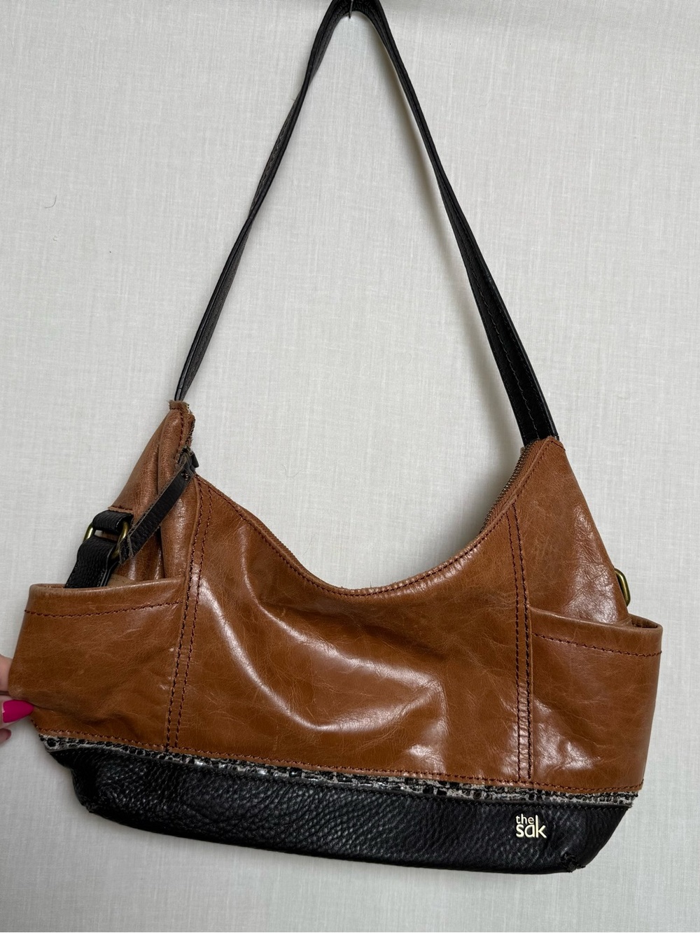 The Sak Leather Shoulder Bag Brown Black Y2K 90’s Colorblock Hobo Purse